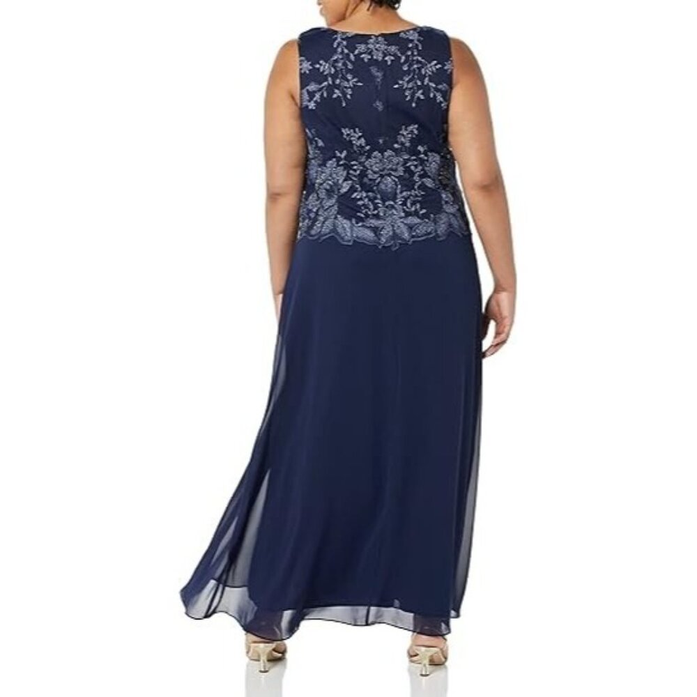 Alex Evenings Plus Size Embroidered Floral Navy Blue 2 piece Dress Size 18W - Picture 4 of 8
